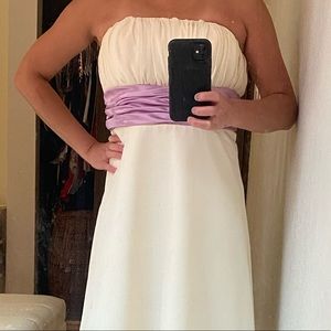 Bridesmaid strapless dress white purple waist
